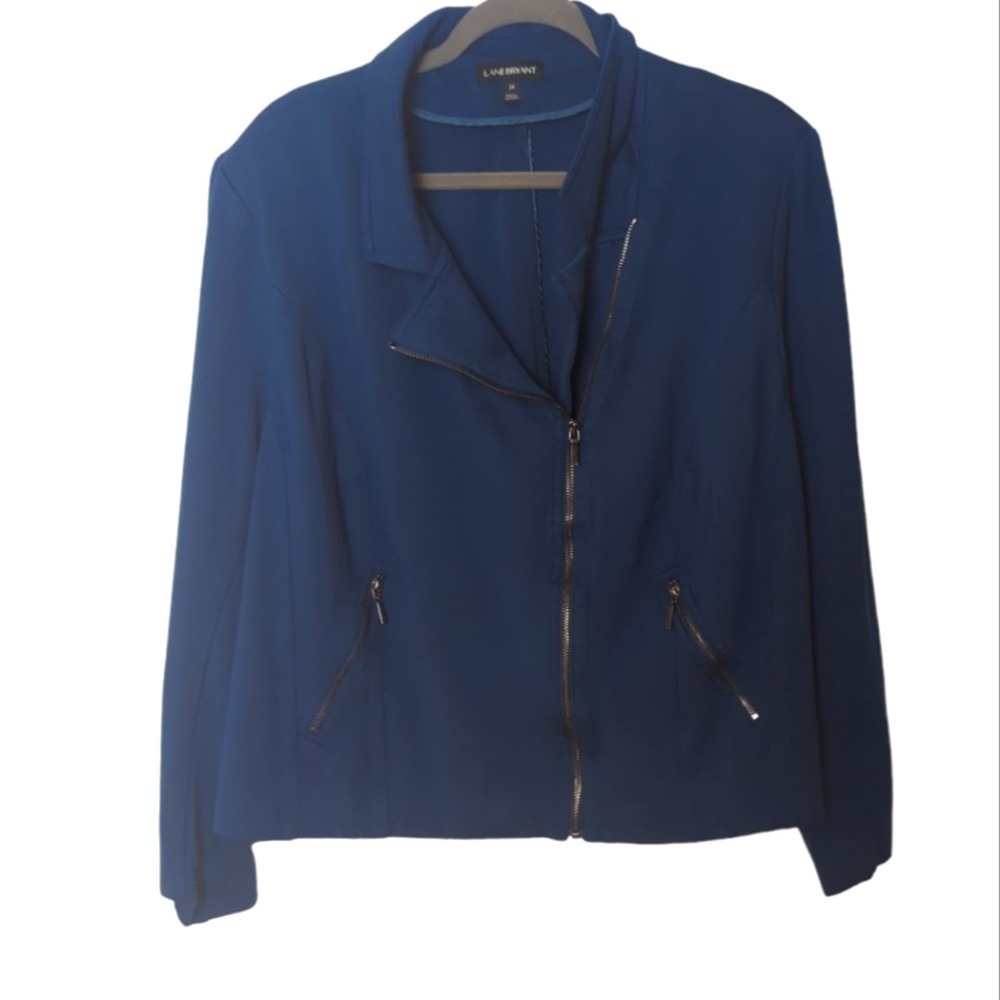 Lane Bryant Peacock Blue Moto Blazer Jacket Size 28 4X